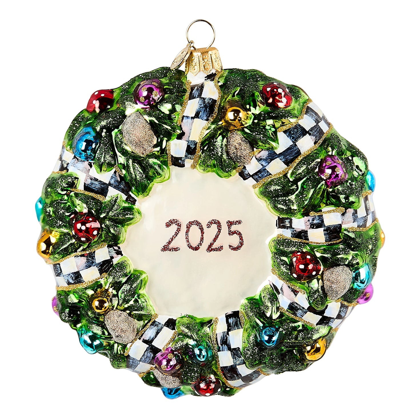 2025 Here Comes Black Santa Wreath Glass Ornament