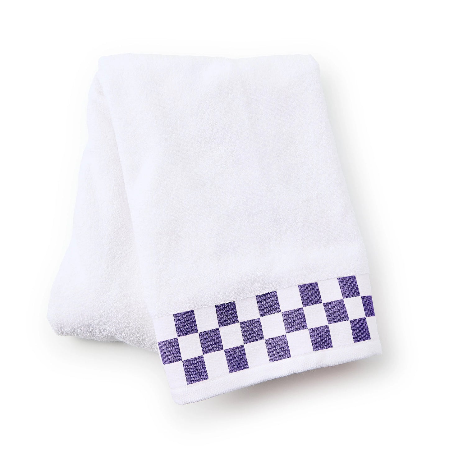 Bath Towel with Plum Check Border