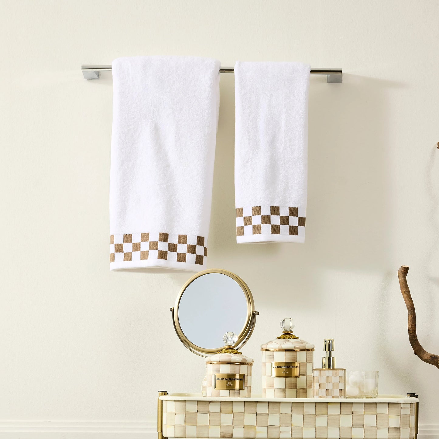 Bath Towel with Mocha Check Border