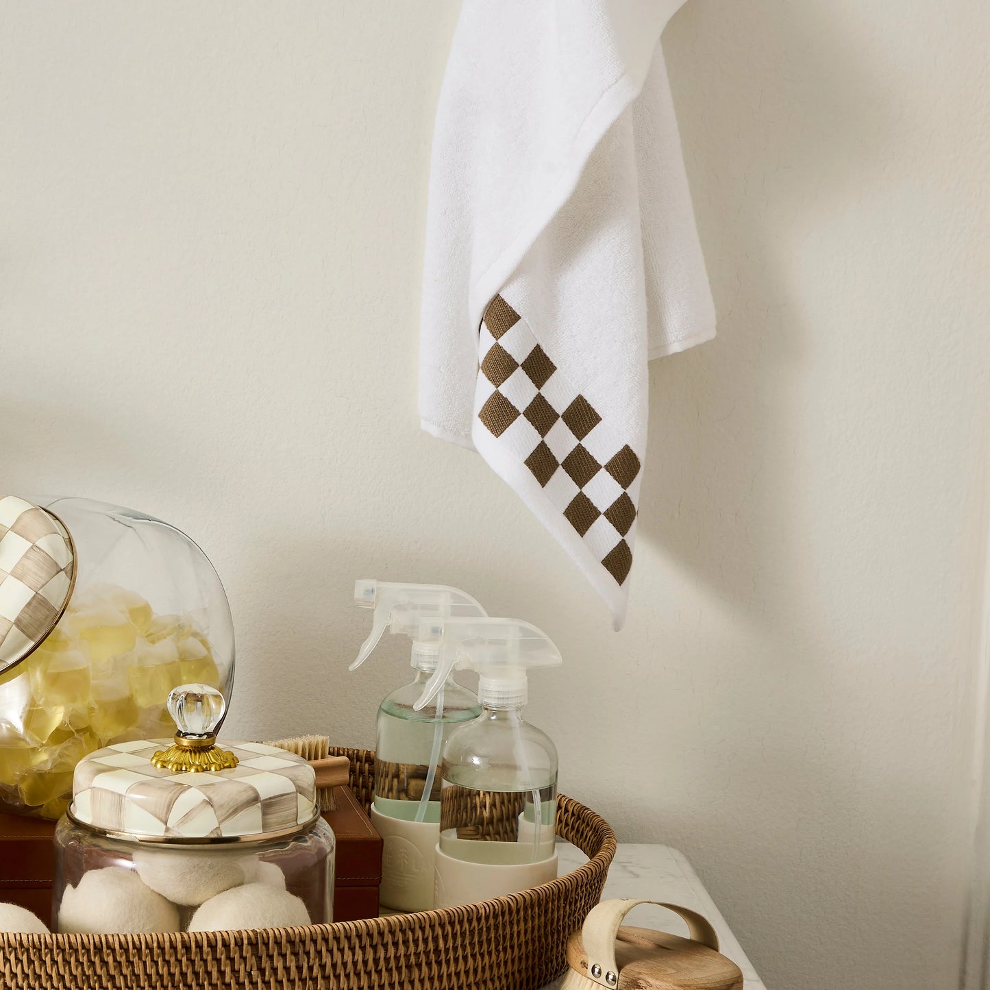 Hand Towel with Mocha Check Border