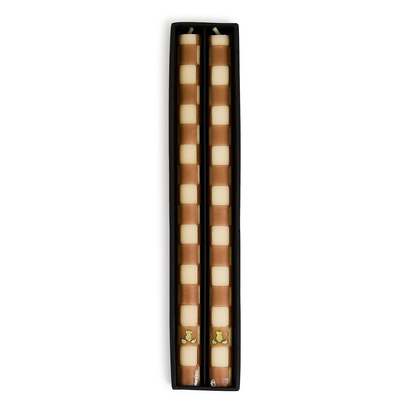 Mocha Check Dinner Candles, Set of 2