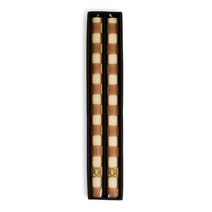 Mocha Check Dinner Candles, Set of 2