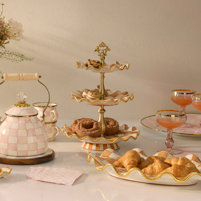 Ginger Check Ceramic Three Tier Sweet Stand