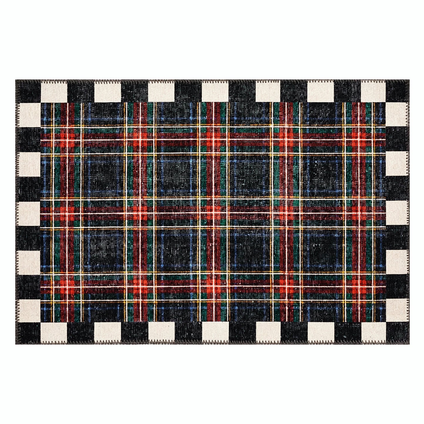 Stewart Tartan Black 2¡ä x 3¡ä Washable Rug