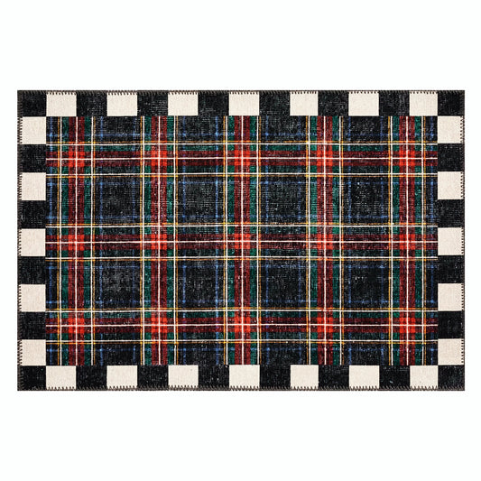 Stewart Tartan Black 2¡ä x 3¡ä Washable Rug