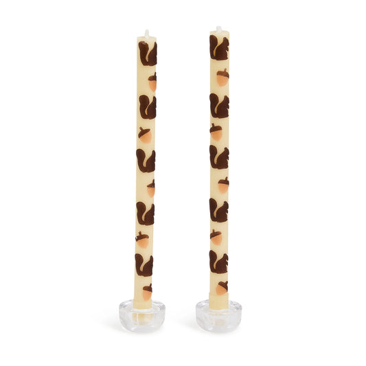 Squirrels & Acorns Dinner Candles, Set of 2