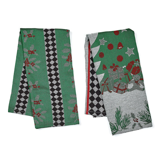 Holly & Holiday Tree Jacquard Dish Towels, Set of 2